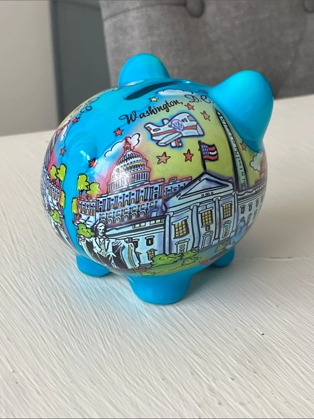 Blue Washington D.C. Piggy Bank - Ceramic Souvenir Coin Bank